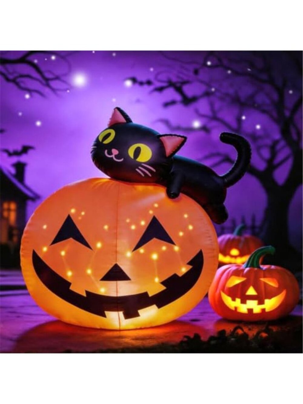 Halloween Inflatables Pumpkin with a Black Cat Cute Halloween Decor Inflatable